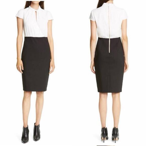 Ted Baker Daylla Pencil Sheath Dress Size 2 US Size 6 Two Tone Cap Sleeve $349 - Picture 1 of 7